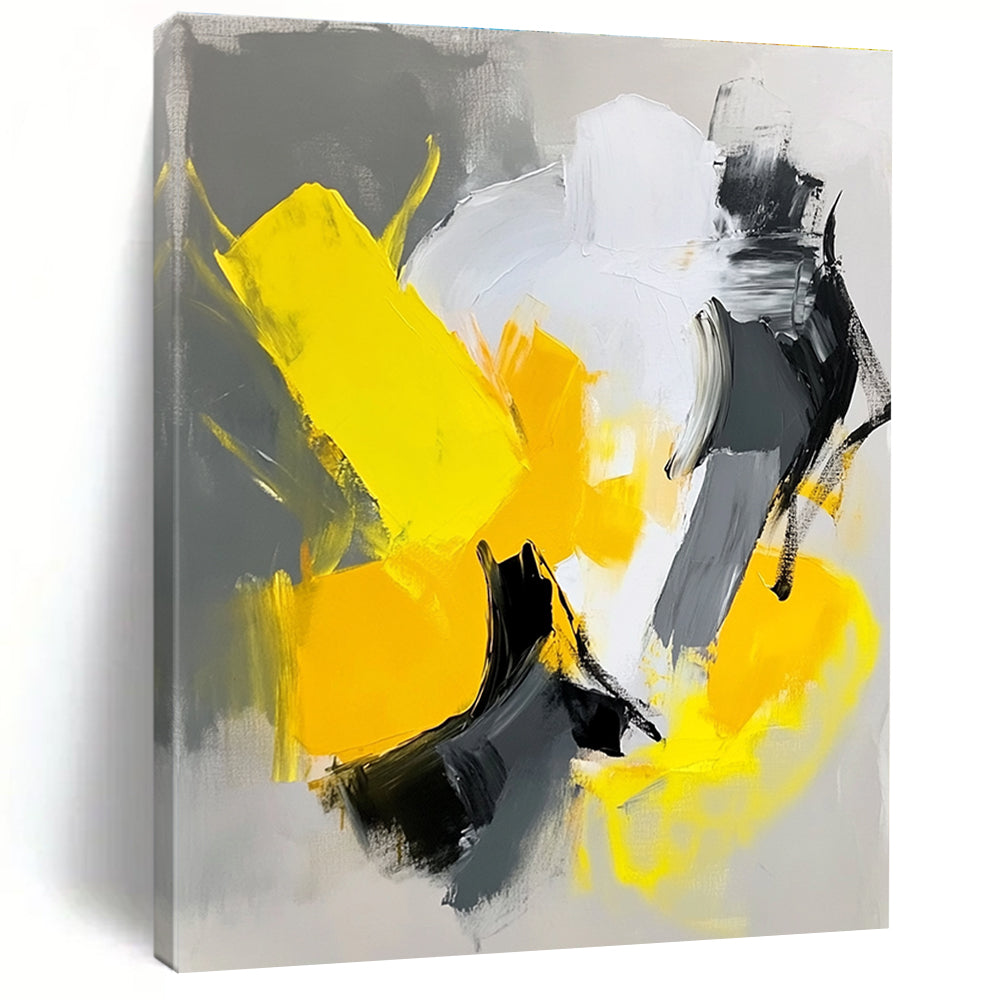 Yellow Gray Black Abstract Painting with Energetic Compositions GER809