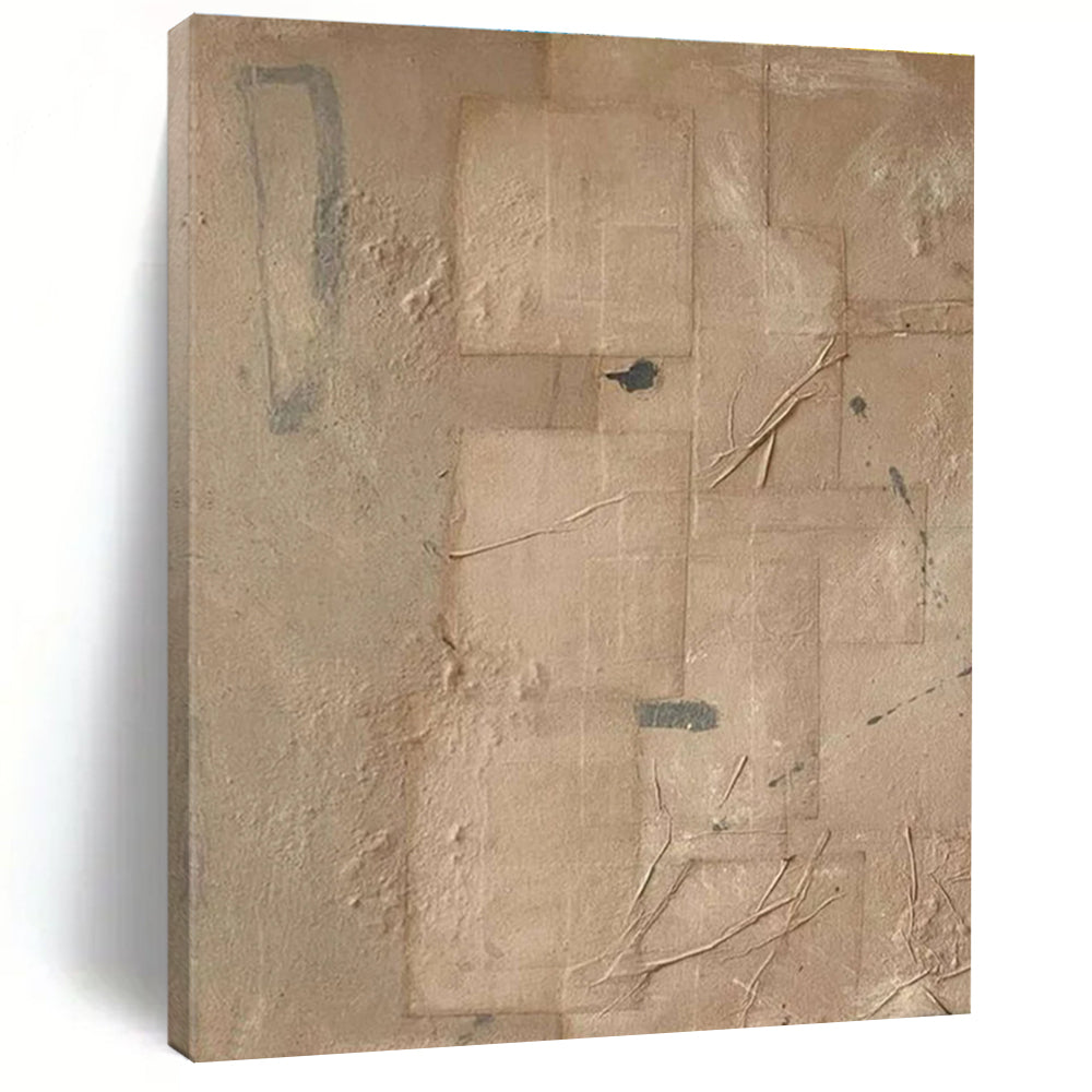 Beige Geometric Abstract Painting with Added Elements ADGE336