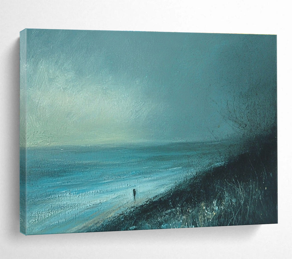 Blue Toned Solitary Figure Seaside Abstract Painting DYP090