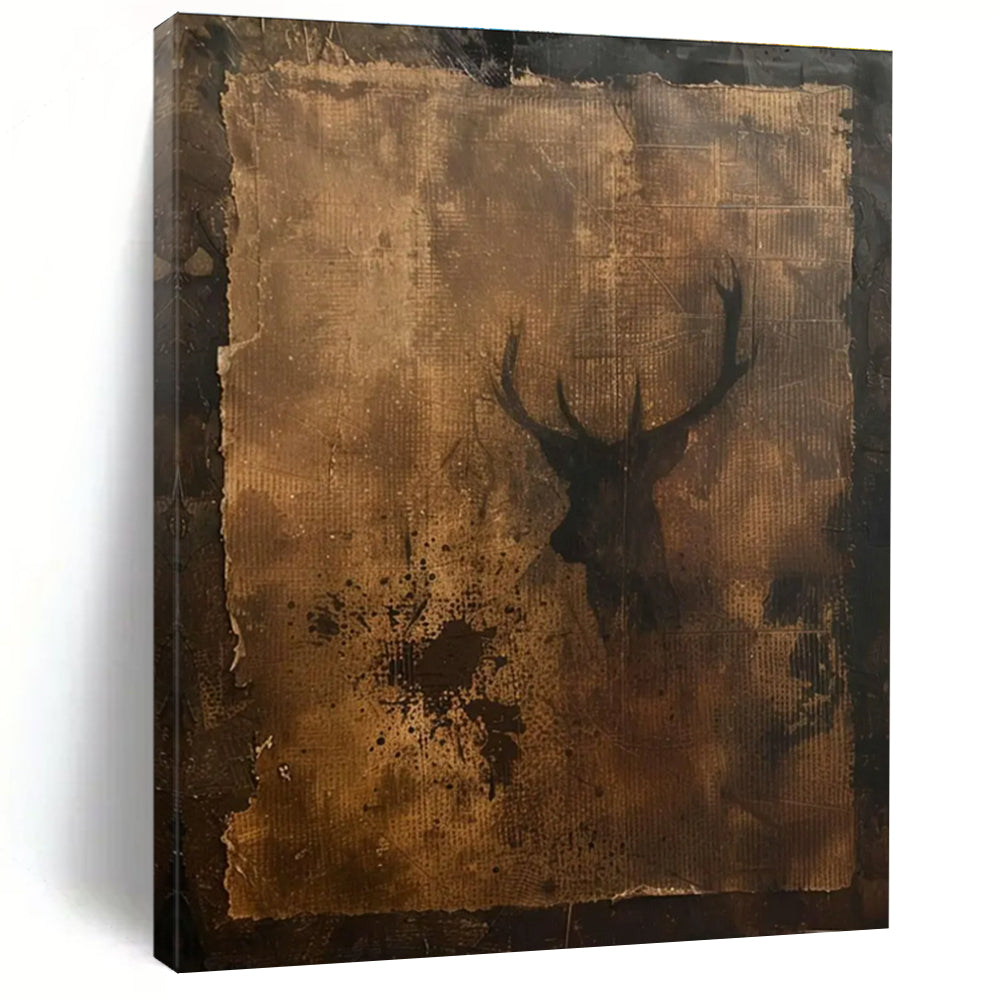 Vintage Deer Silhouette Abstract Painting with Textured Background ADGE475