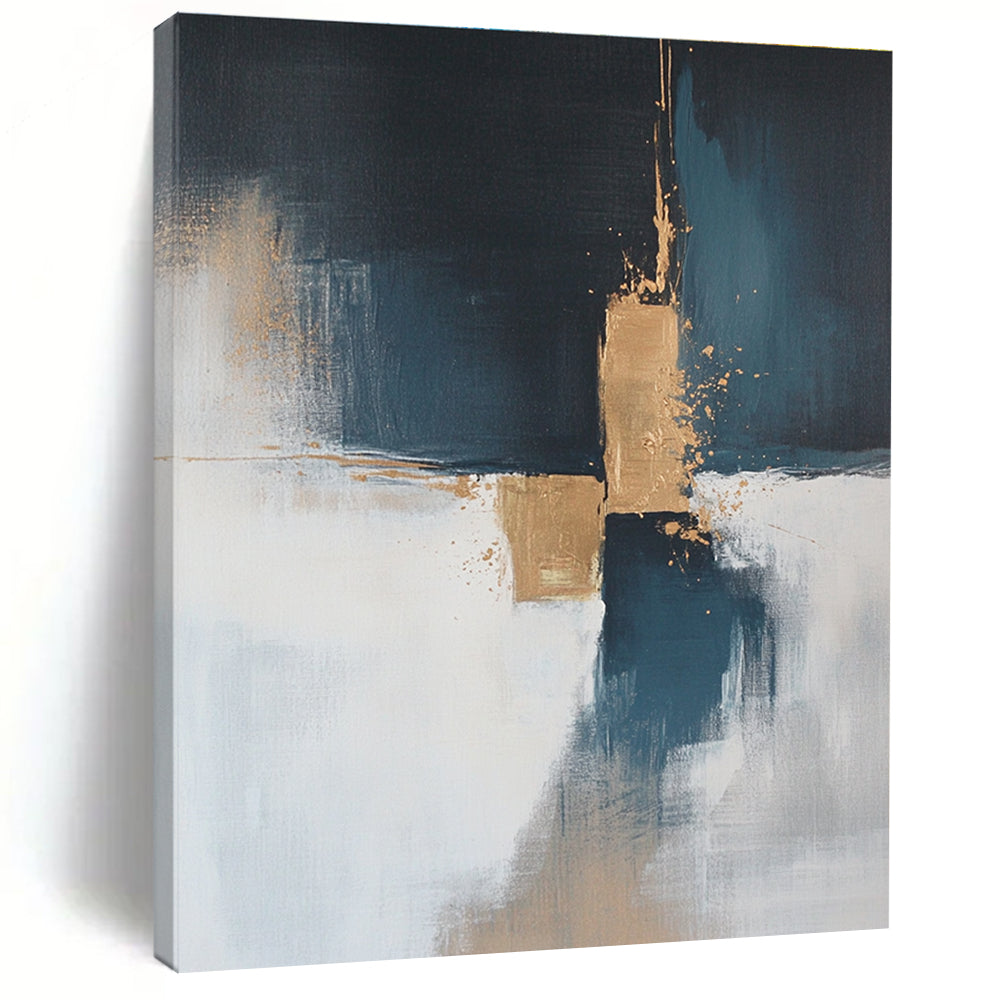Blue and Gold Abstract Painting with Subtle Splashes GER554