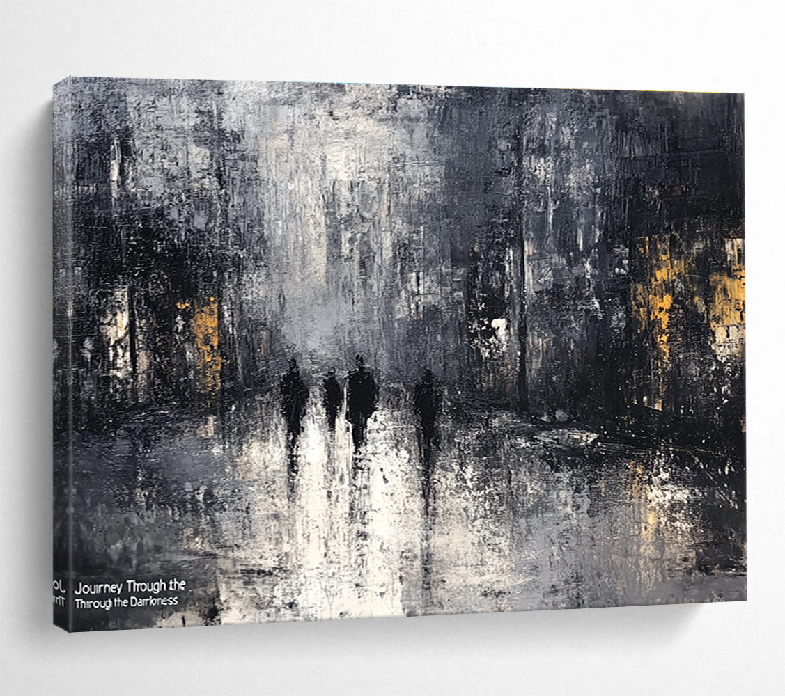 Dark Cityscape Abstract Painting in Black and Gray DYP445