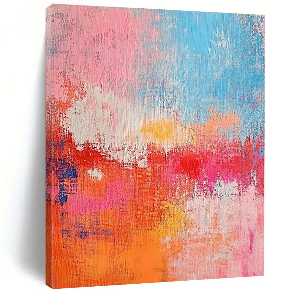 Pink Orange and Blue Abstract Painting with Textured Surfaces GER698