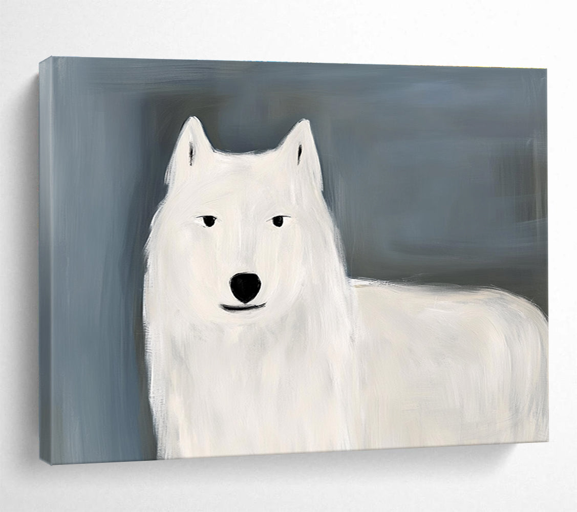 White Wolf Portrait Abstract Painting on Grey DYP163