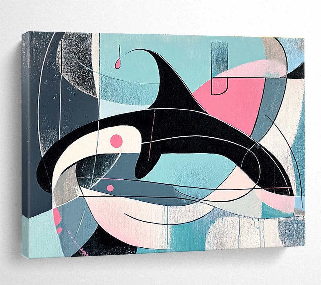 Geometric Orca Abstract Painting with Pastel and Dark Tones DYP343