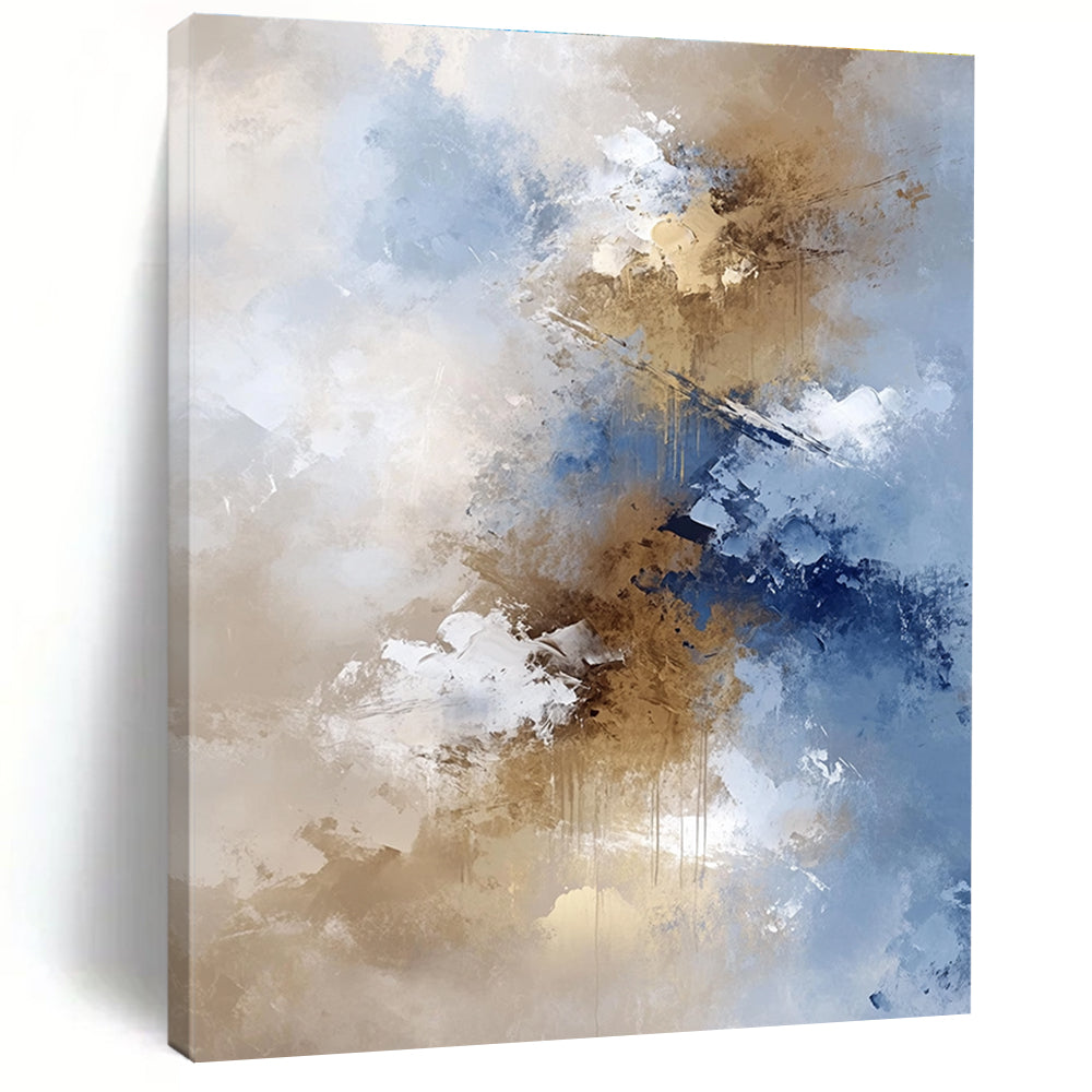 Blue Beige and Gold Abstract Painting with Flowing Textures GER662