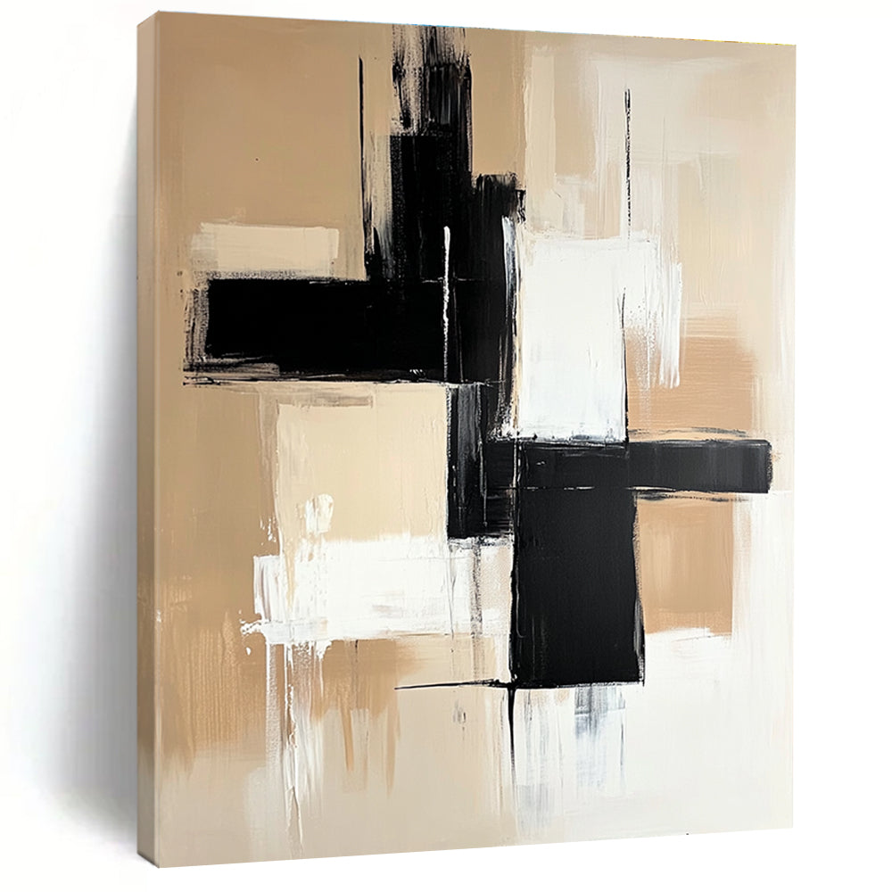 Beige Black Cross Abstract Painting with Bold Combinations GER803