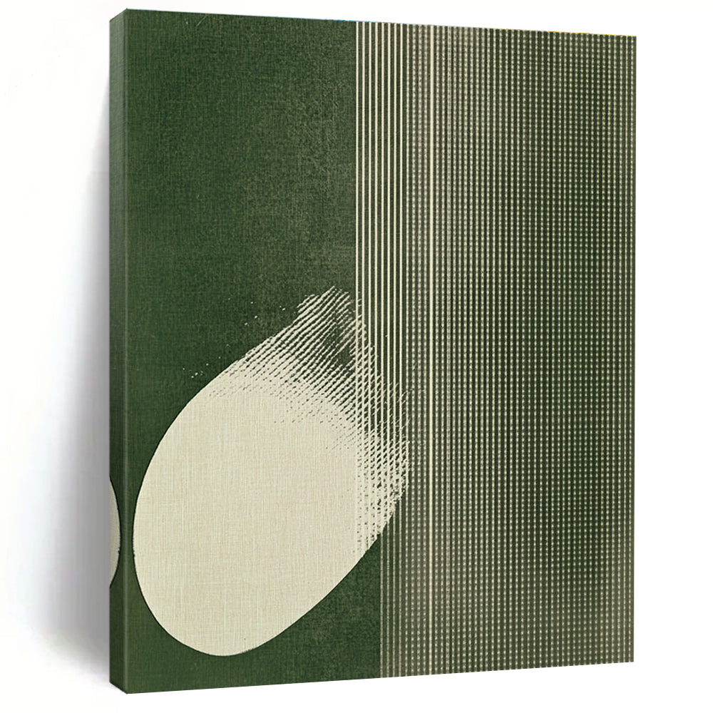 Large abstract artwork featuring white polka dots on emerald green with butterfly wings, creating a calm minimalist textile-inspired design.STSC1037