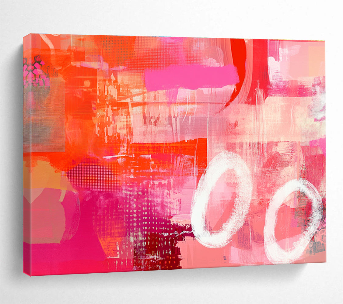 Pink and Orange Dominated Abstract Painting with White Circles DYP133