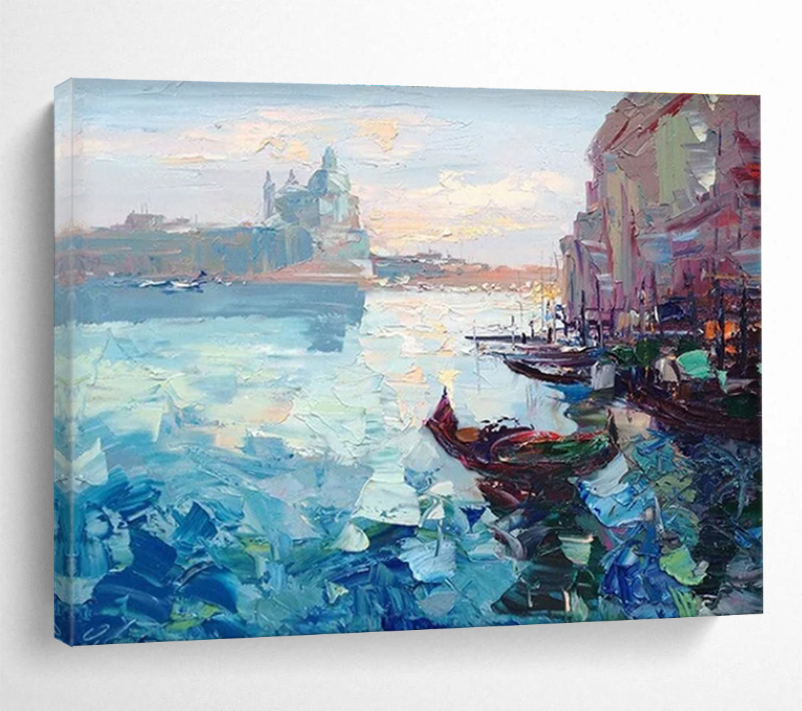 Blue Pink Venice Canal Reprise Abstract Painting THY466