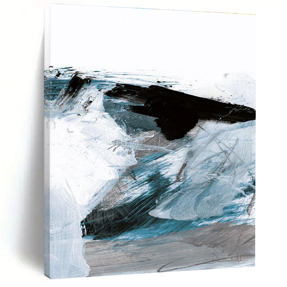 Blue and Black Dynamic Strokes Abstract Painting ADGE220