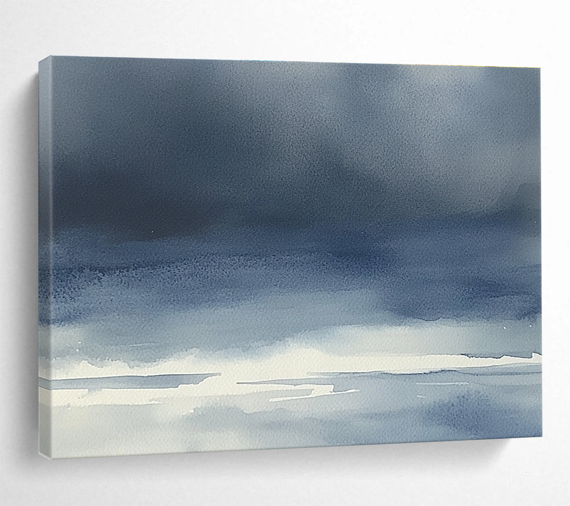 Blue Gradient Seascape Watercolor Abstract Painting with Soothing Tones DYP614