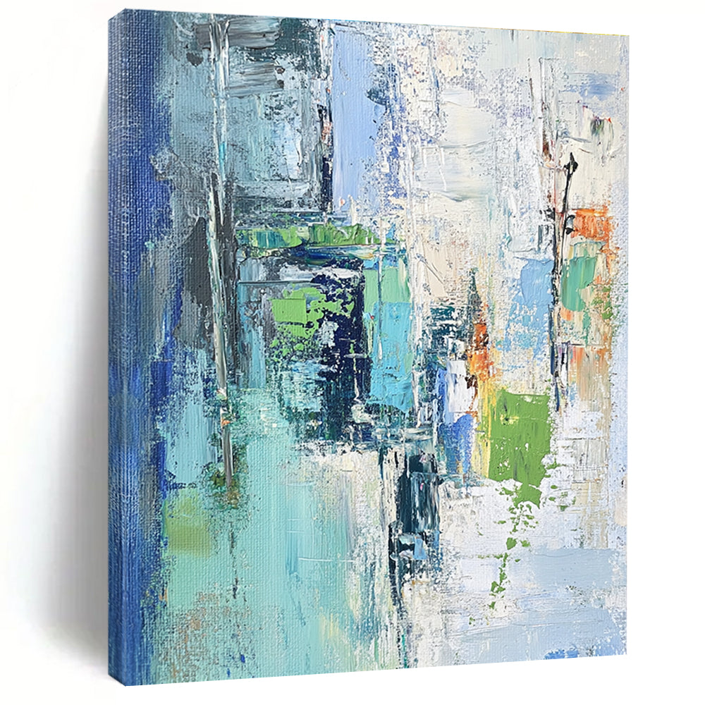 Blue and Green Abstract Painting with Vivid Textures GER459