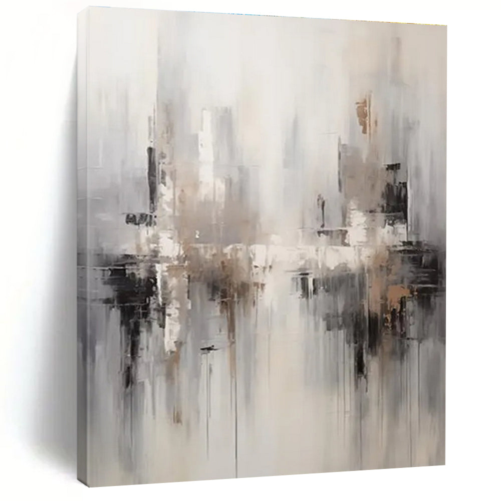 Monochromatic Cityscape Abstract Painting with Gray and Beige ADGE122