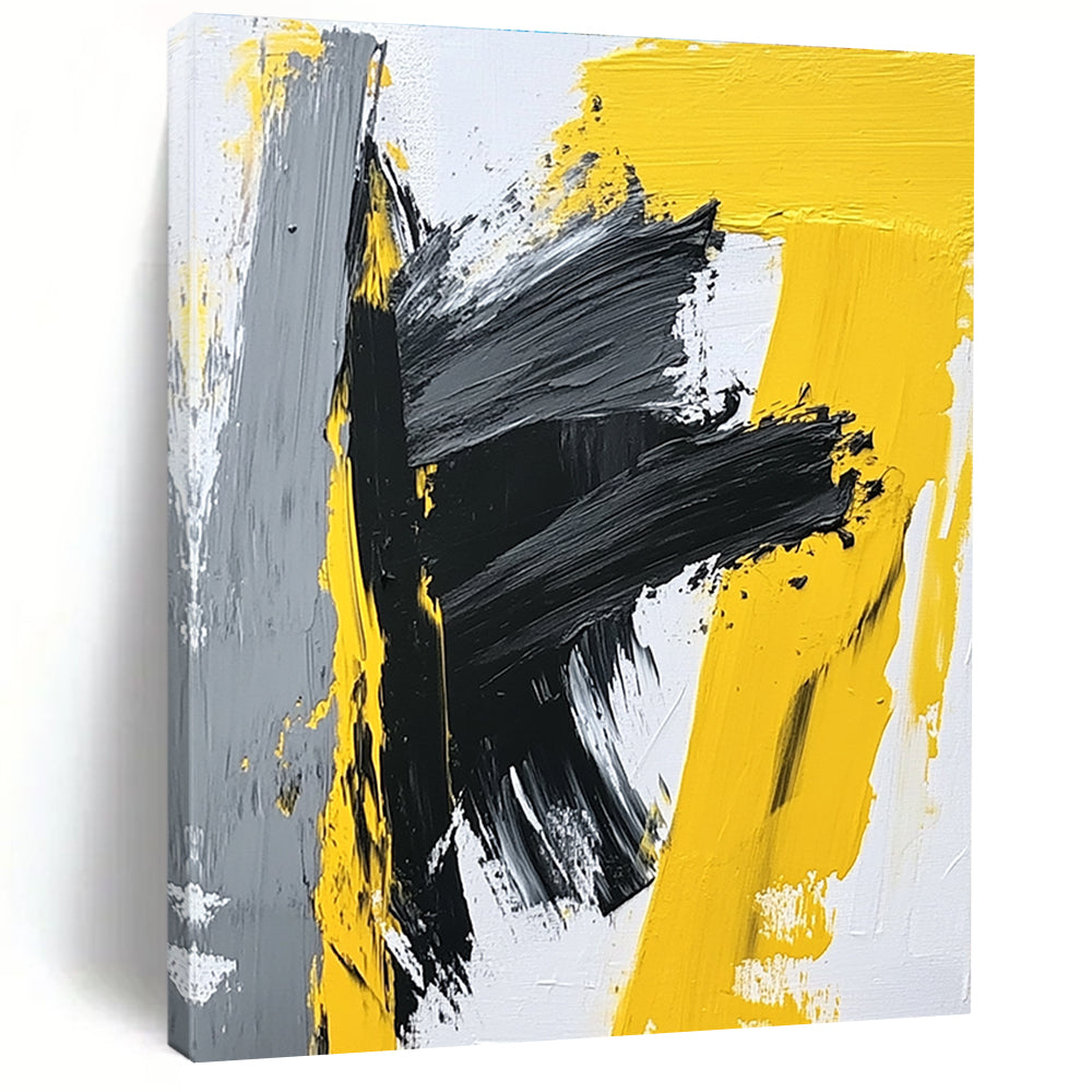 Yellow Gray and Black Abstract Painting with Bold Strokes GER412