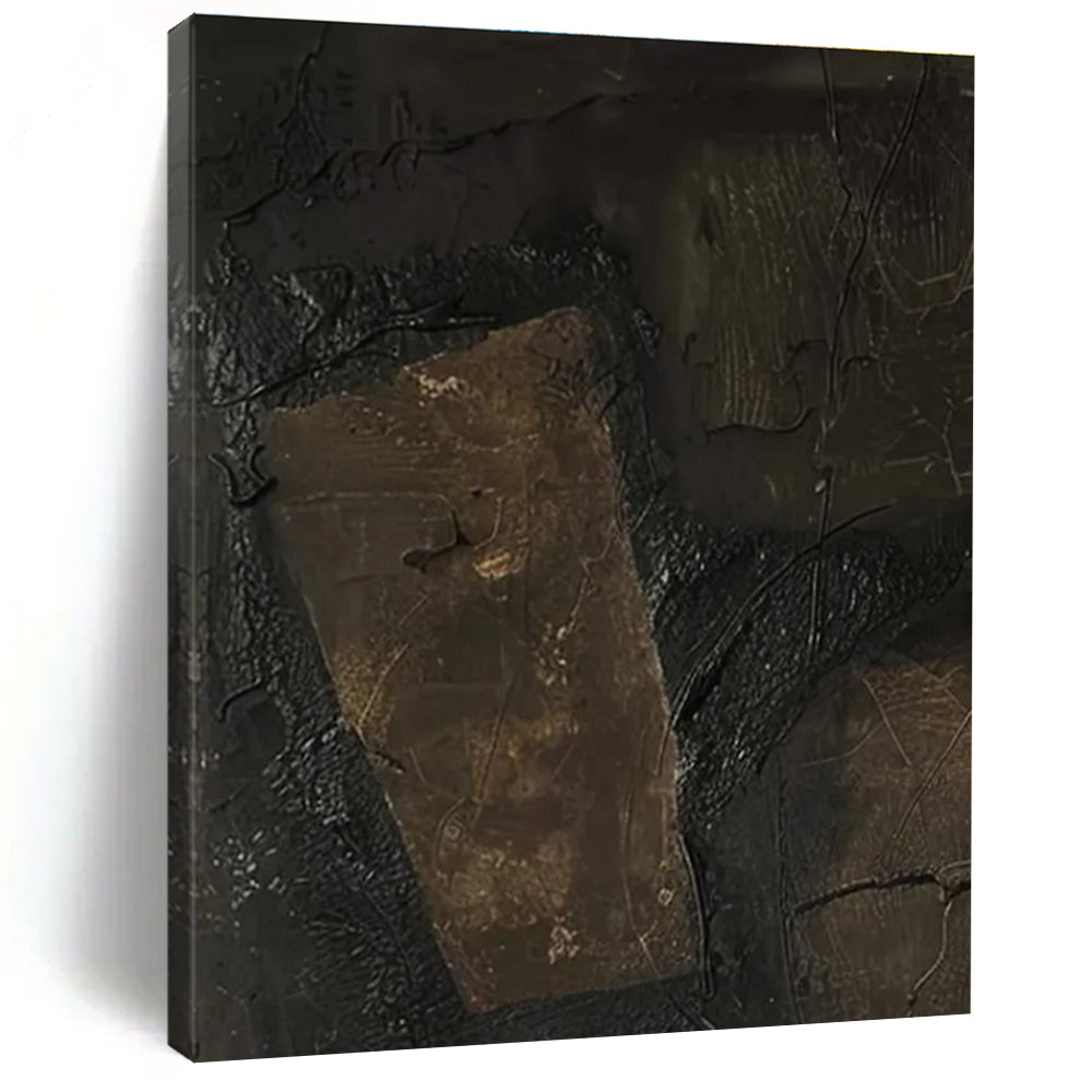 Dark Textured Patch Abstract Painting with Earthy Tones ADGE503