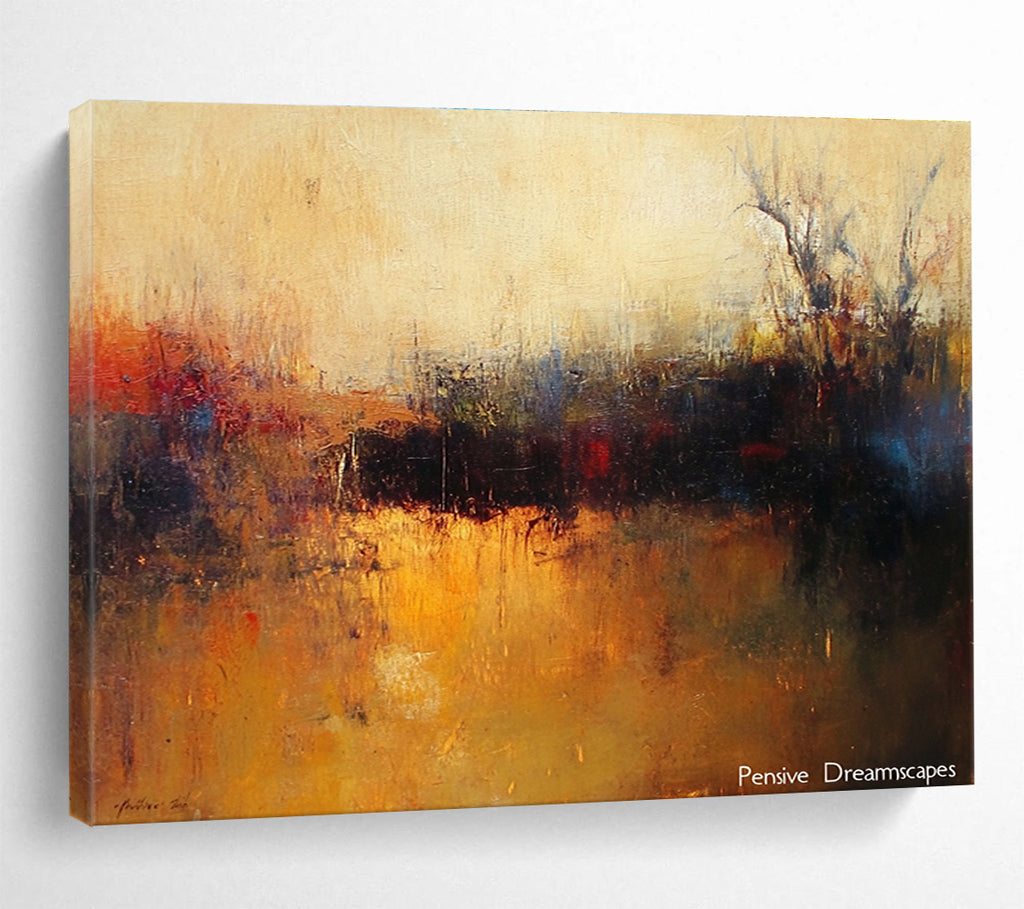 Misty Landscape Abstract Painting with Warm Earth Tones DYP502