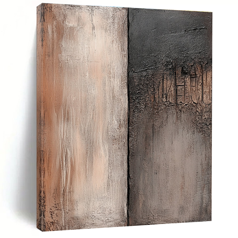 Large abstract painting featuring weathered wood and stone textures in muted browns and grays perfect for diverse creative projects.STSC538