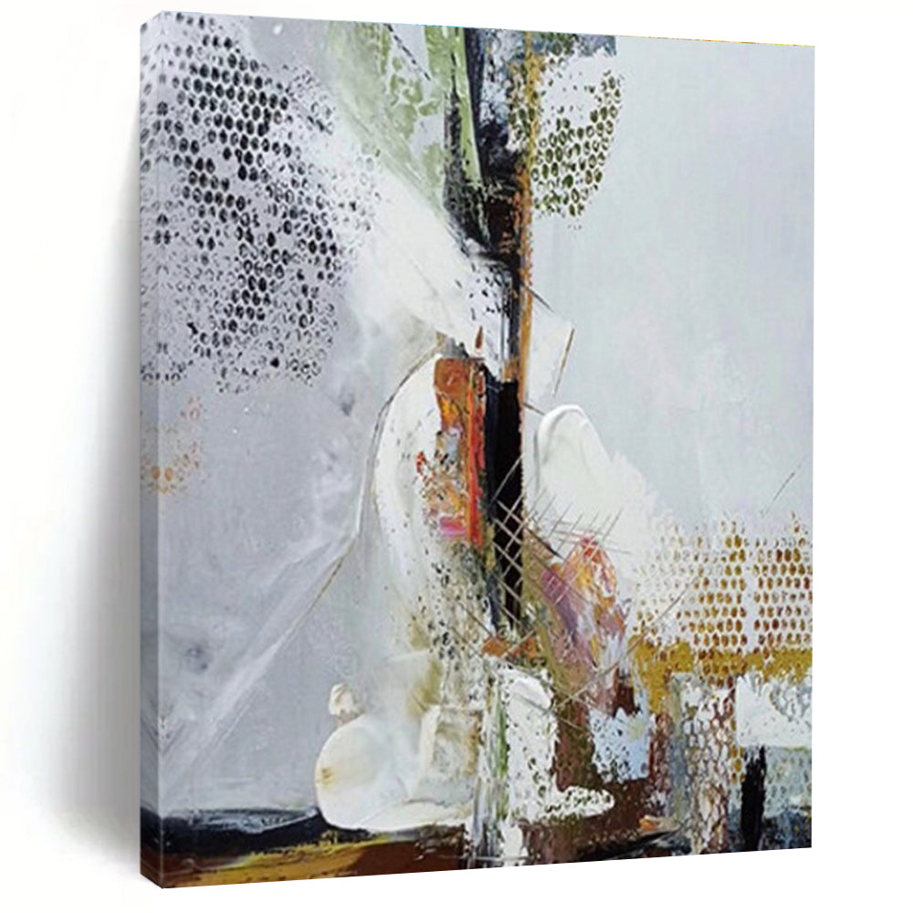 Grey Colorful Dotted Abstract Painting ADGE043