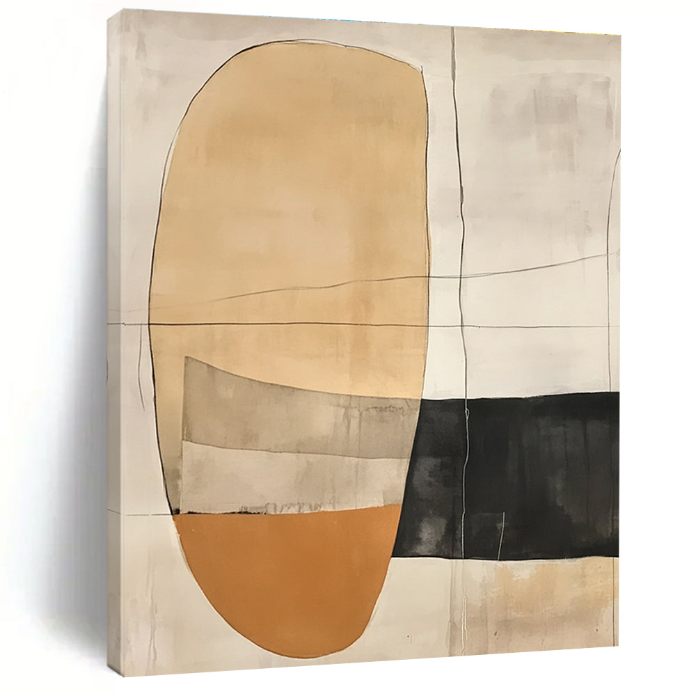 Earth - Toned Geometric Abstract Painting with Delicate Lines GER226