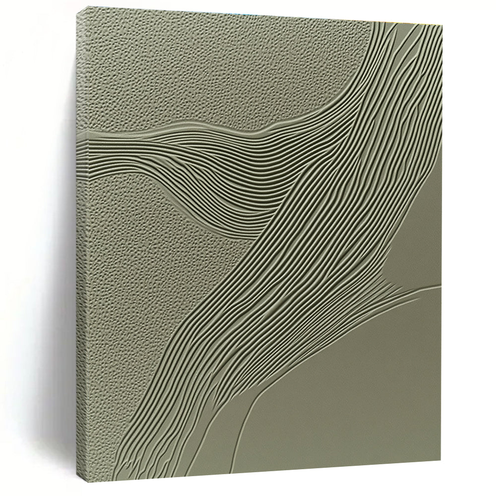 Green Textured Abstract Painting with Wavy Lines GER059