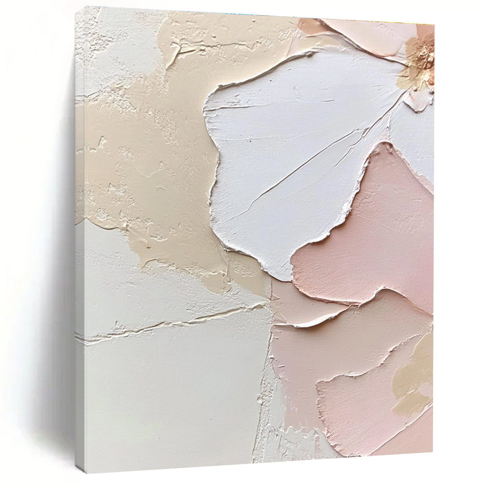 Beige Pink and White Abstract Painting with Textured Petals GER427