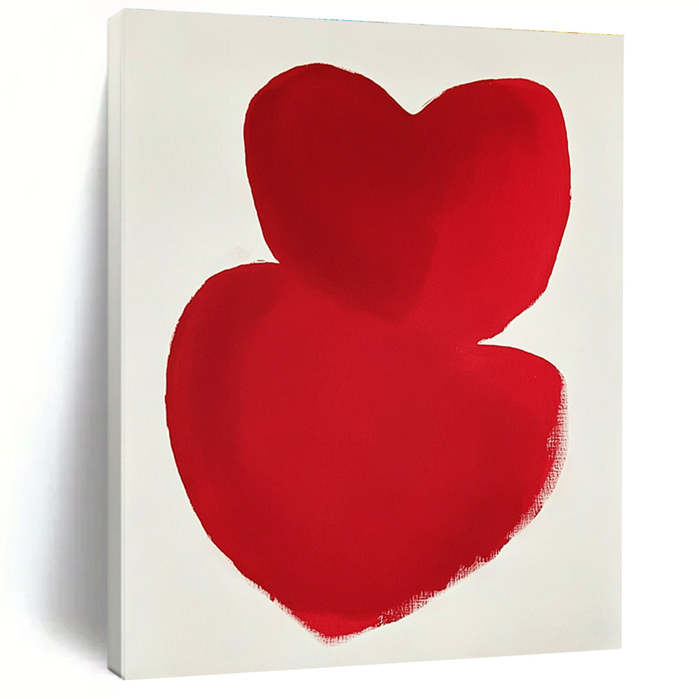 A large abstract painting featuring overlapping red hearts on a white background inspired by minimalist art in the style of Mark Rothko.STSC1192