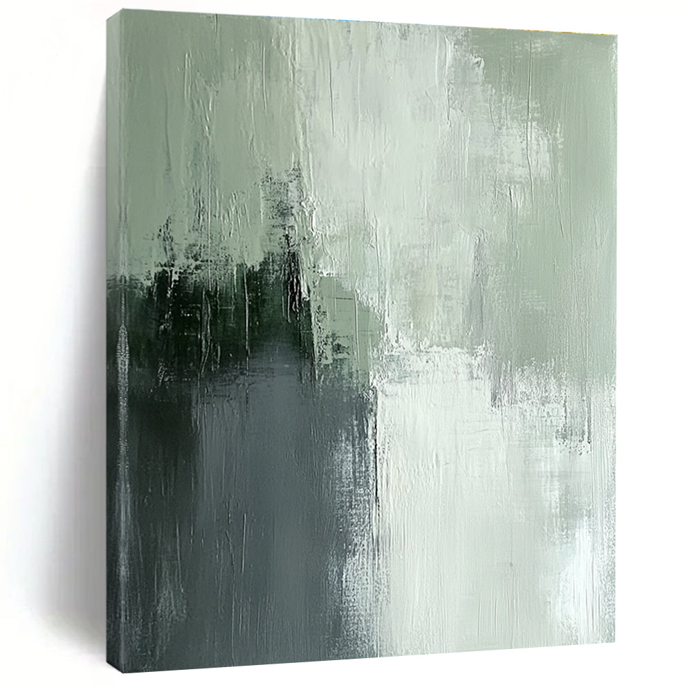Green and Gray Abstract Painting with Soft Textural Layers GER651