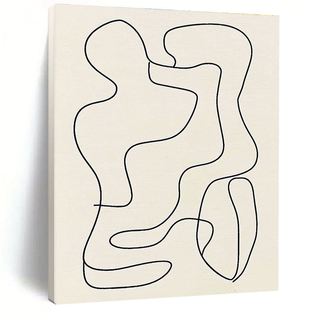 Large abstract line drawing of organic shapes in black on light gray, inspired by Matisse's minimalistic style for a striking aesthetic touch.STSC121