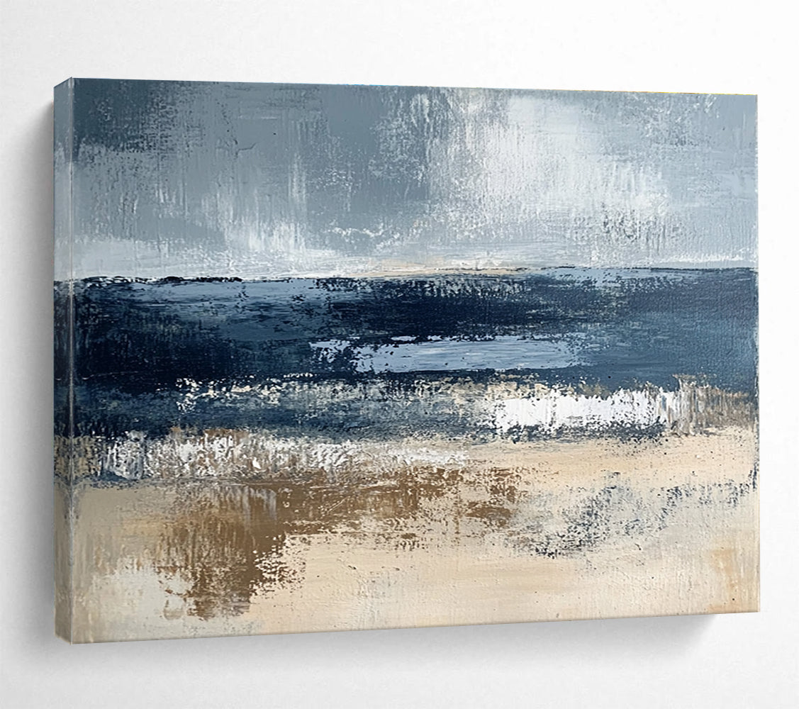 Gray and Blue Coastal Abstract Painting with Textured Layers DYP362