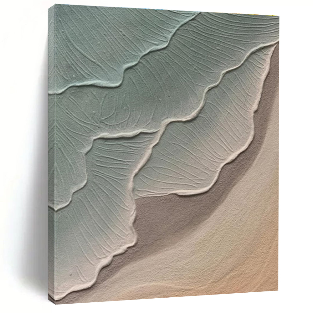 Green and Beige Textured Abstract Painting with Wave - like Forms ADGE519