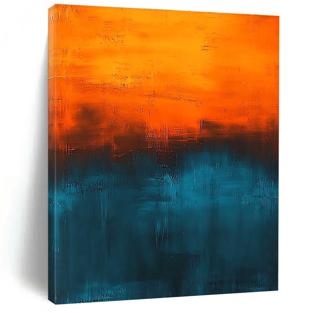 Orange and Teal Abstract Painting with Bold Color Contrasts GER658