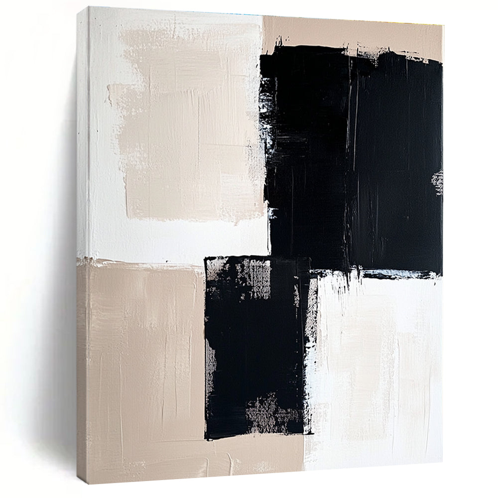 Black Beige and White Abstract Painting with Dynamic Brushstrokes GER503