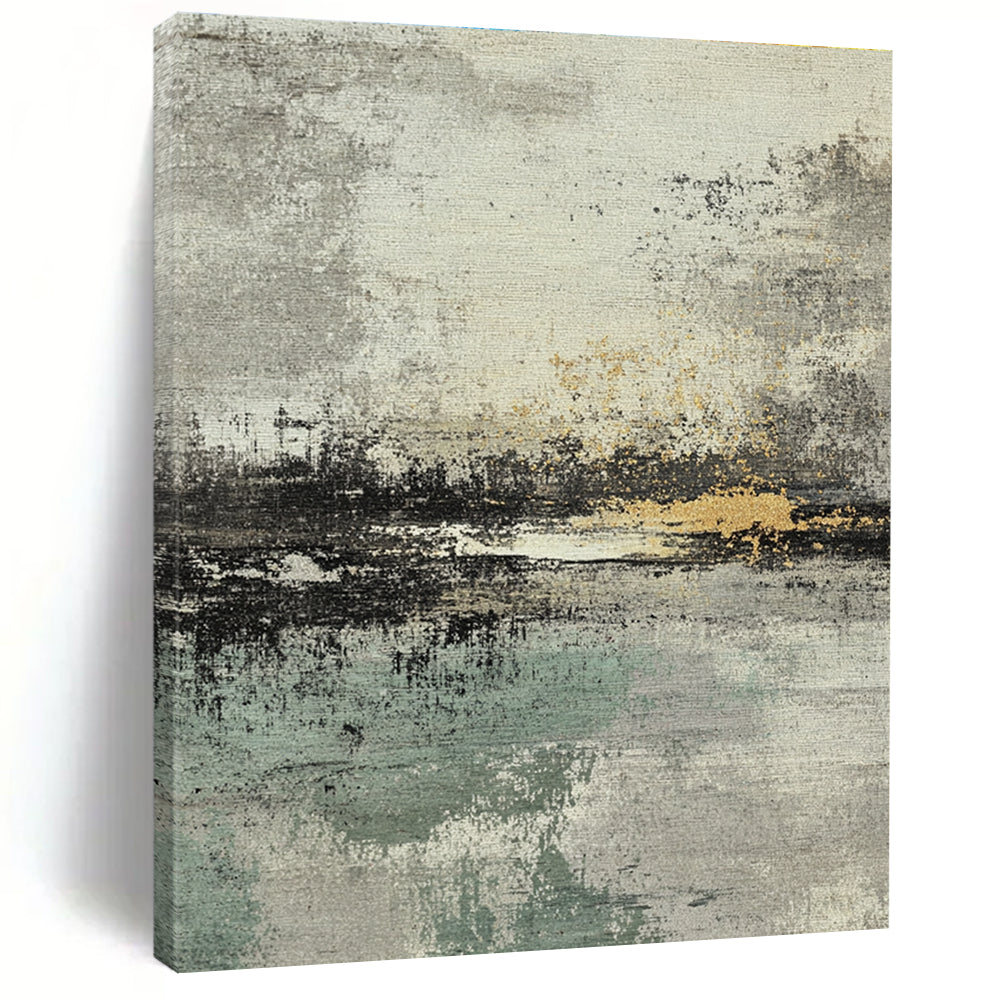 Gray Green and Gold Abstract Painting with Layered Textures GER034