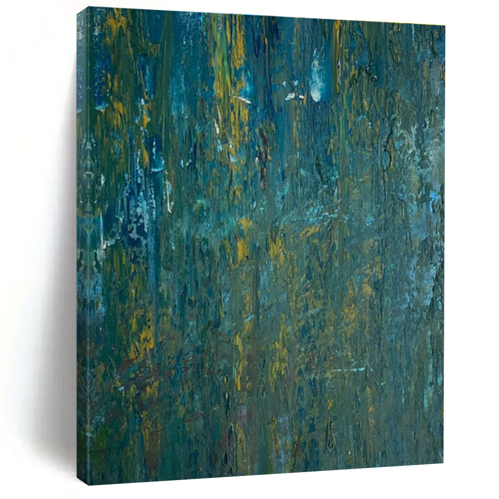 Teal - Yellow Textured Abstract Painting with Vertical Brushstrokes ADGE461