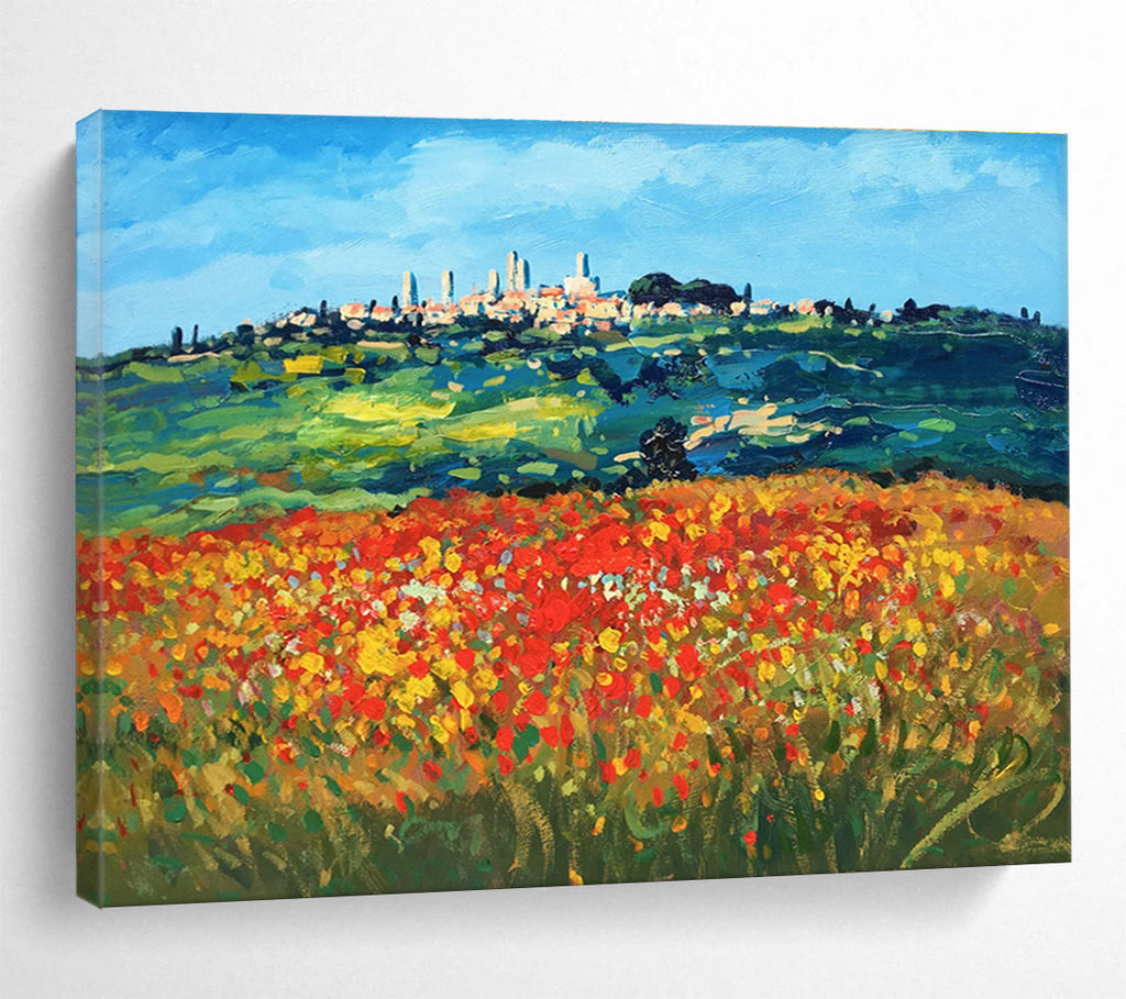 Colorful Tuscan Hilltop Town Abstract Painting THY468