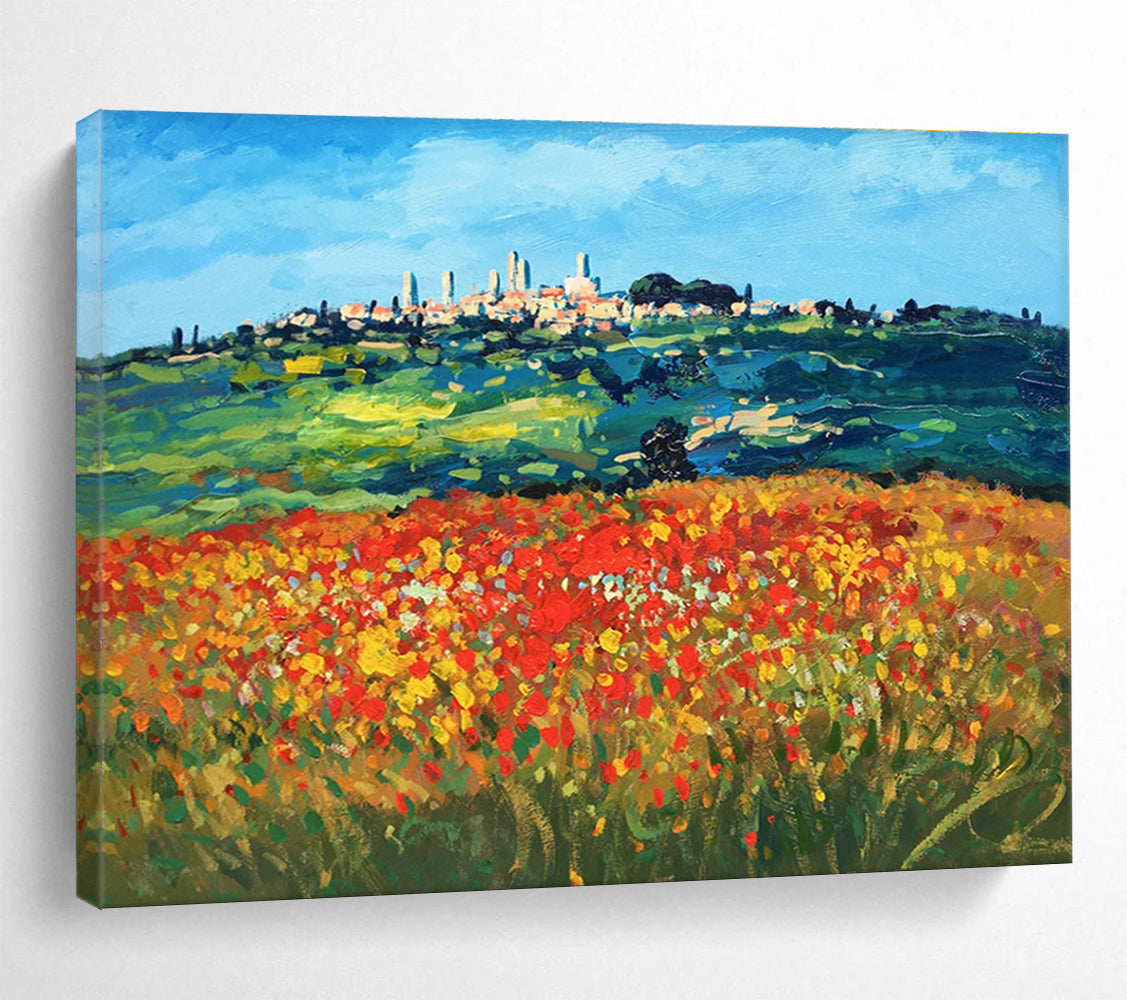 Colorful Tuscan Hilltop Town Abstract Painting THY468