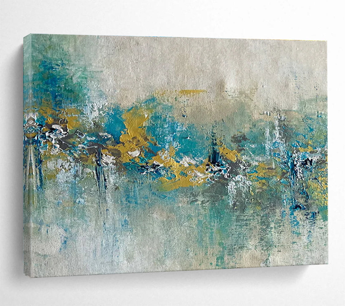 Teal Gold Abstract Painting with Nature - Inspired Shapes THY342