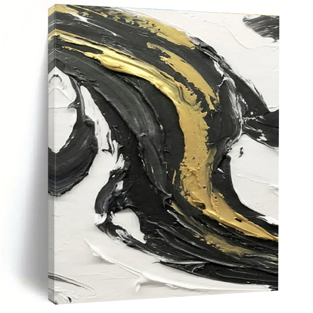 Gold - Enhanced Black and White Swirl Abstract Art with Rich Textures ADGE379