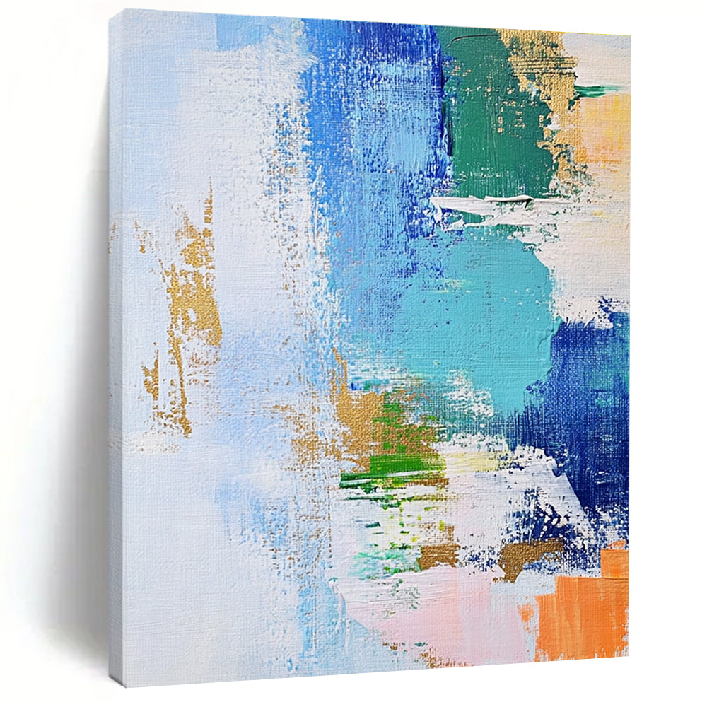 Blue Green and Gold Abstract Painting with Dynamic Brushstrokes GER616
