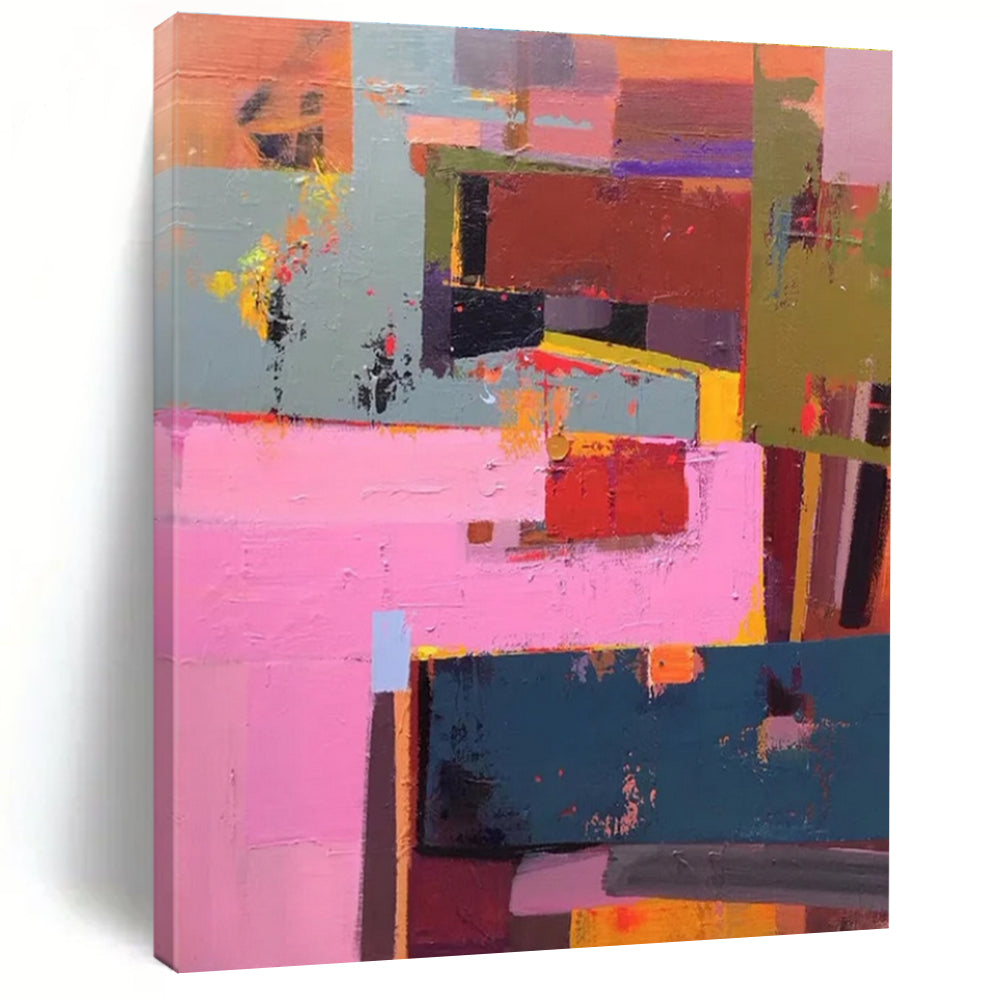 Pink Orange Blue Geometric Abstract Painting ADGE032