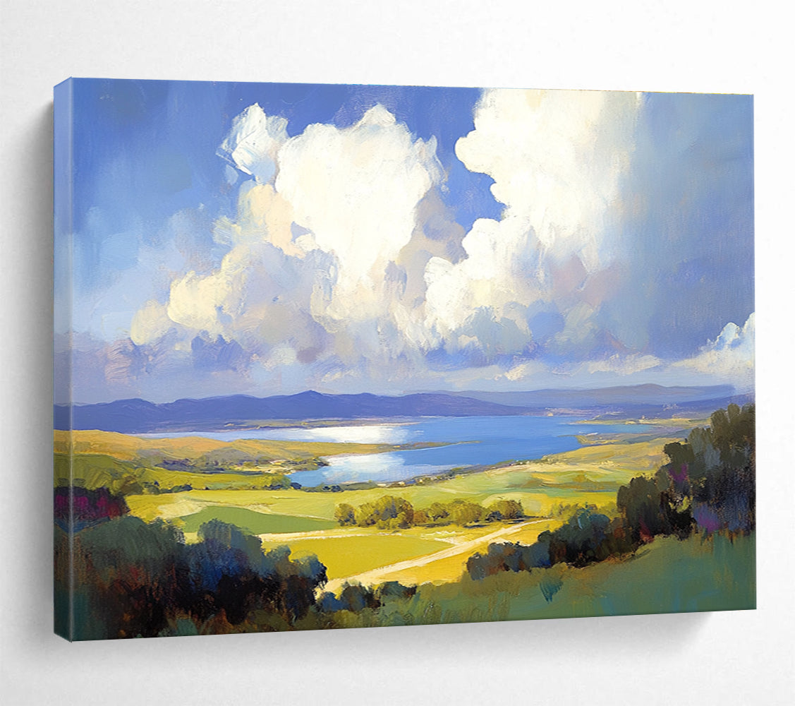 Large abstract painting capturing clouds over the bay area inspired by Gerhartz Sargent and Stats with vibrant colors and dynamic brushwork.SC584