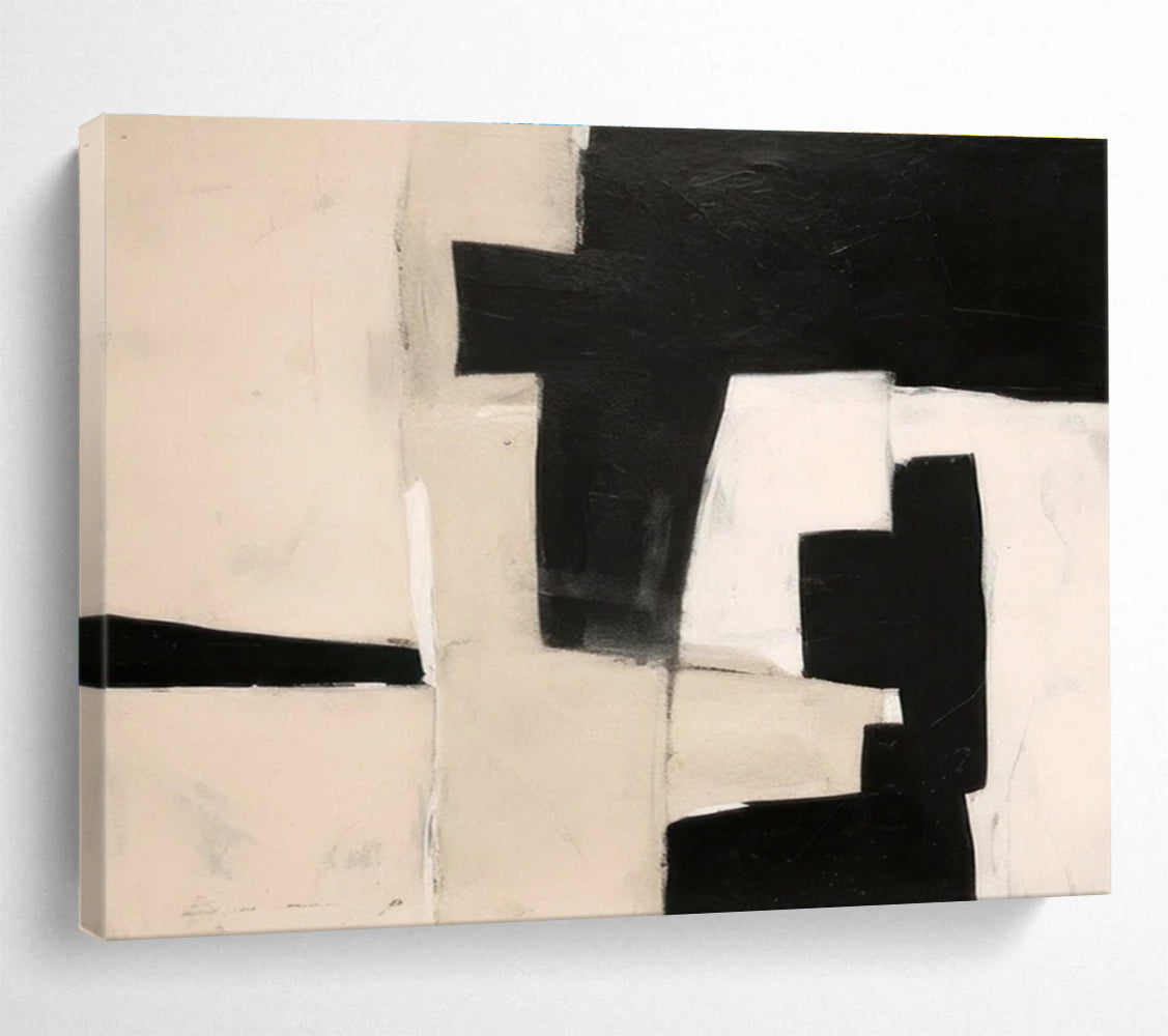 Black White Beige Geometric Abstract Painting THY070