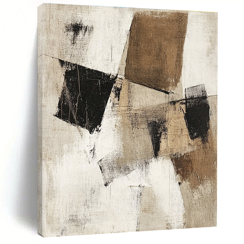 Beige Black Abstract Painting with Geometric Forms GER802