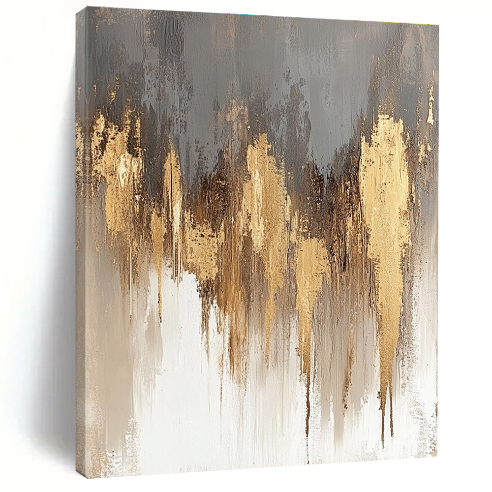 Gold - Dripped Abstract with Gray, White, and Brown GER325
