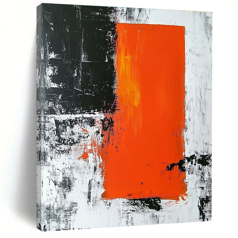 Black Orange Abstract Painting with Bold Color Blocks GER499