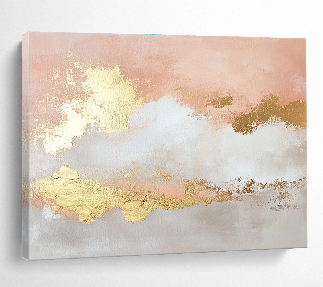 Pink and Gold Abstract Painting with Cloud - like Forms DYP395