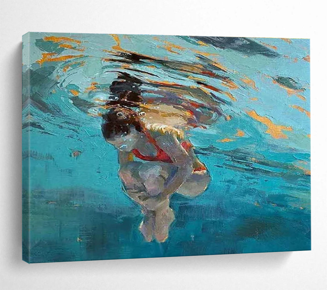 Underwater Swimmer Abstract Painting with Fluid Colors and Shapes THY247