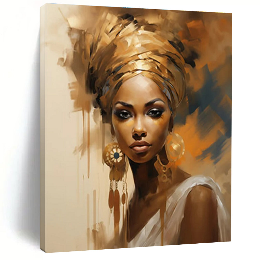 Golden - Hued Portrait with Ornate Details Abstract Painting ADGE125
