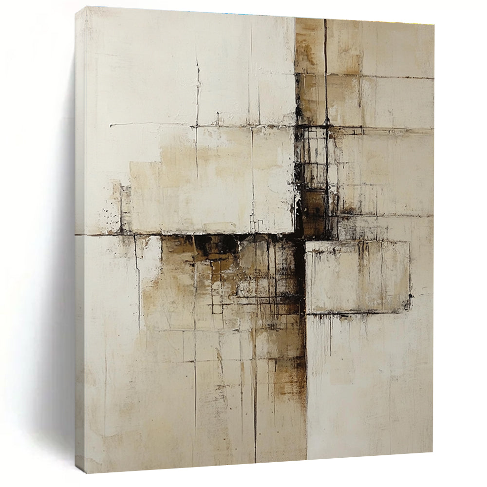 Beige and Brown Abstract Painting with Architectural Lines GER547